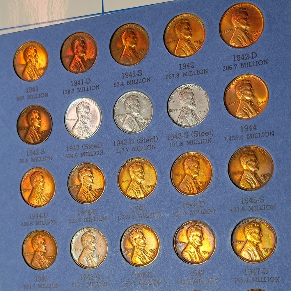 Amazing Rainbow Toned Mint State Lincoln Wheat Cent Album 1940 To 1950S